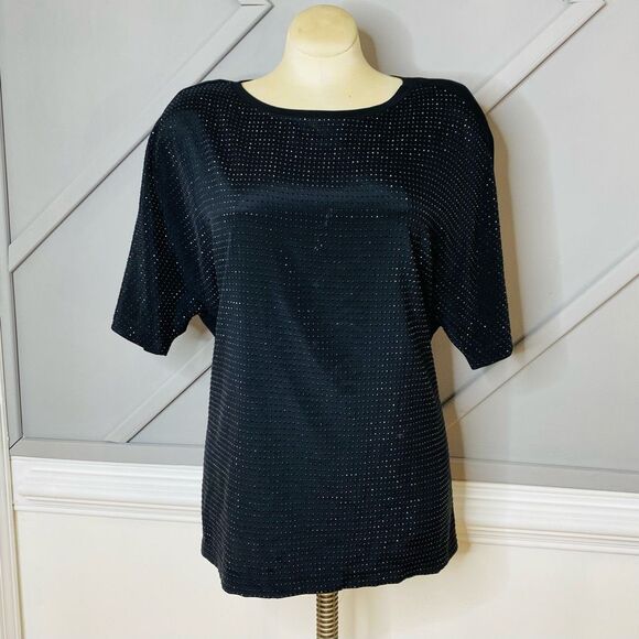 🚨Final Sale St. John‎ Women’s Studded Silk Tunic Top Black Size M Oversized - Picture 1 of 6